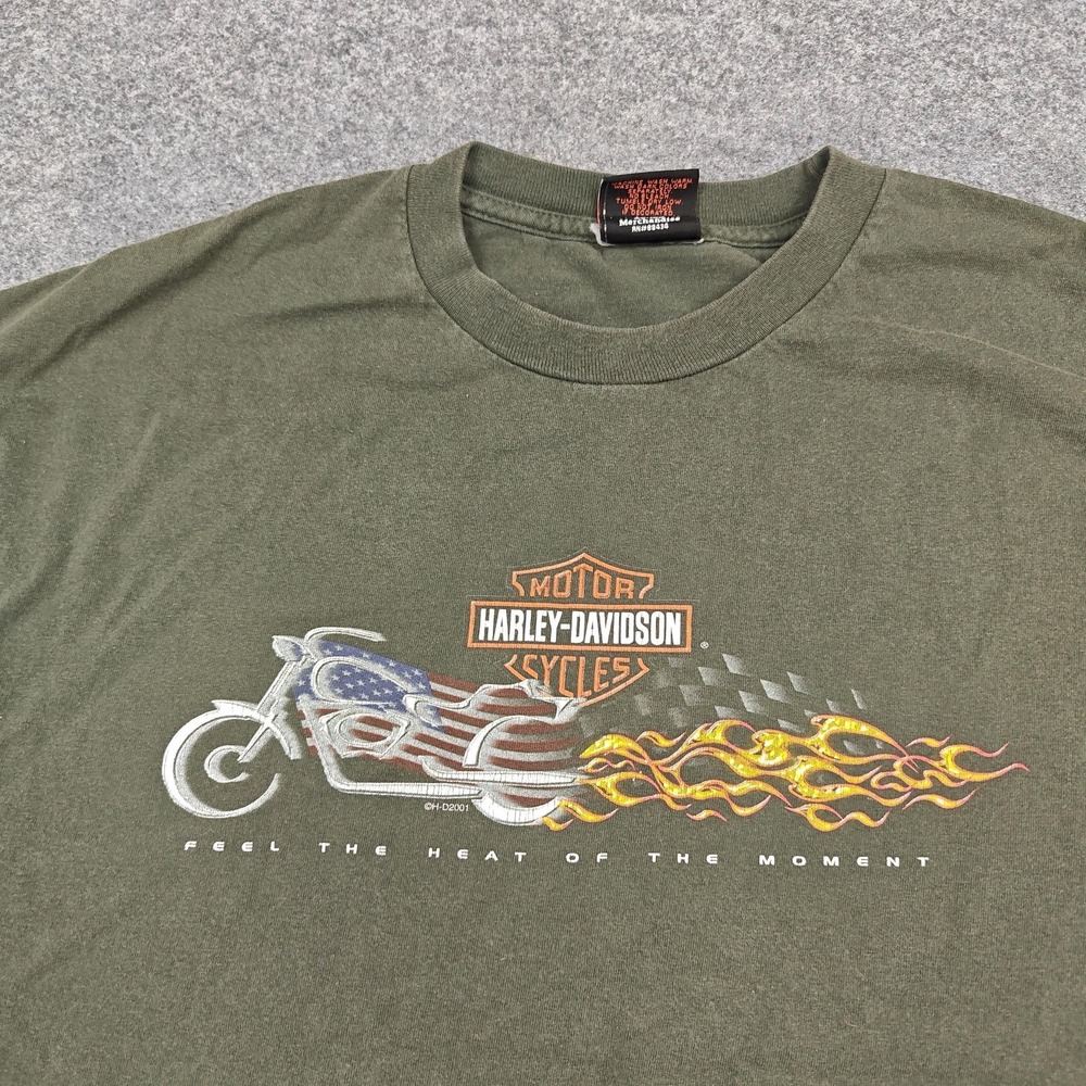 Vintage Harley-Davidson Shirt Mens XL Green American Flag Flames Graphic Tee - Picture 2 of 13